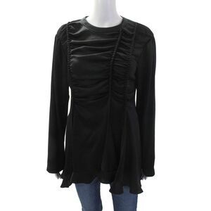 Adeam Womens Asymmetrical Rouching Detail Long Sleeve Blouse Black Size XS